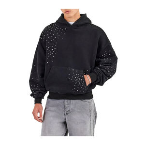 Sudadera con capucha personalizada de 400 GSM, 100% algodón polar, estilo oversize, transpirable, con pedrería, precio al por mayor - Product Image 4