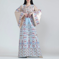 Robe Thobe Longue Élégante pour Femme Arabe, Broderie Perles Soie Respirante Anti-Plis Coupe Ample Motif Floral Modeste