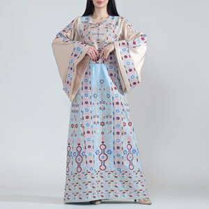 Vestido Thobe de seda bordado hasta el suelo para mujeres árabes con diseño floral, estilo árabe modesto para bodas y uso diario. - Product Image 6
