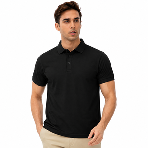 Camisa de Golf de Punto Negra para Hombre, Manga Corta, Transpirable, Corte Regular, Diseño con Botones, Color Sólido, Bolsillo, Estilo Casual Elegante - Product Image 1