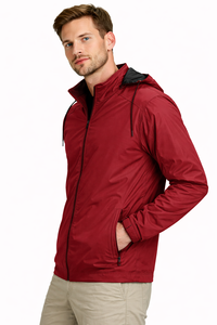 <b>Men</b>’s Polyester Windcheater <b>Jacket</b> – <b>Lightweight</b> Zip-Up Sports Outerwear with Hood & Pockets for All-Weather Protection - Product Image 3