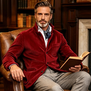 <b>Men's</b> <b>Corduroy</b> Jacket Vintage Mandarin Collar Multiple Pockets Casual <b>Blazer</b> High Quality Fashion Sport Coat Streetwear - Product Image 3