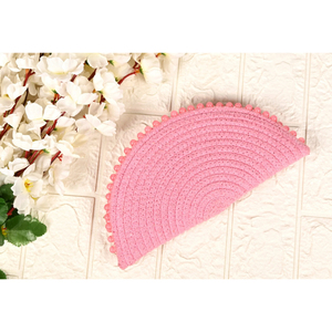 Bolso de mano tipo media luna rosa al por mayor, hecho de yute y algodón, con diseño liso, ecológico, para mujer. - Product Image 1