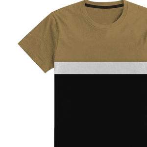 T-shirt en coton épais 100 %, couleur unie, col doux, coupe ajustée, anti-plis, respirant, écologique, design patchwork, tricoté - Product Image 5