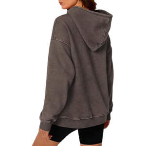 SILKZON INDS Hoodie streetwear original personnalisé en coton tricoté vieilli avec logo brodé sur le devant et manches tombantes pour femme - Product Image 4