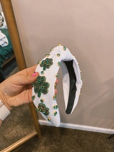 New Floral <b>Headband</b> Green Embroidered Statement Knot St Patricks day Hairband for Women and Girls Occasion and Event Accessories - Product Image 5