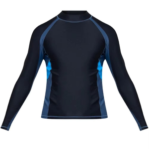 <b>Mens</b> Black Blue Color Blocked Rash Guard Full Sleeve Quick Dry Spandex Nylon <b>Swim</b> <b>Shirt</b> Athletic Sports Training Workout Fitness - Product Image 1