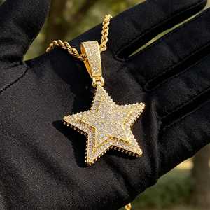 Pendentif étoile à cinq branches de luxe avec diamants Moissanite taille baguette, en argent sterling, style Hip Hop glacé - Product Image 3