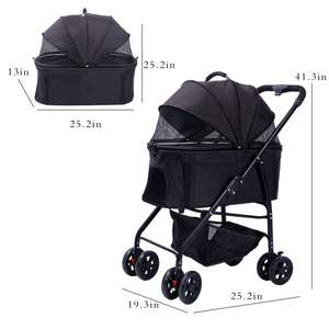 TH-PPS-305 Custom Four <b>Wheel</b> <b>Pet</b> Stroller <b>with</b> Shock Absorbers Easy Folding Mechanism and Sunshade Canopy - Product Image 3