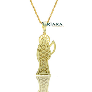 Colgante de plata 925 con baño de oro amarillo de la Parca, con incrustaciones de diamantes redondos cultivados en laboratorio, amuleto religioso, estilo hip hop unisex - Product Image 4