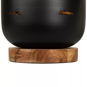 Black Iron <b>Lantern</b> with Gold Accents and <b>Wooden</b> Base for Home Decoration - Product Image 3