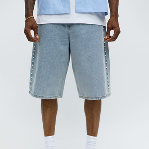 Nuevos pantalones cortos de mezclilla holgados y extragrandes de algodón 100% con lavado vintage personalizado para hombre, colección verano 2026 - Product Image 1