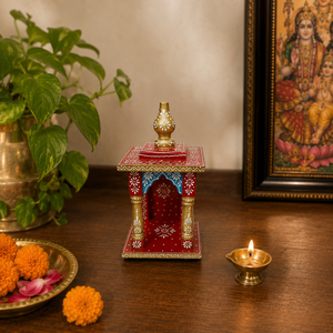 Mini Temple/Pooja Ghar Mandir en Bois Artisanal, Armoire de Bureau à Domicile, Art Léger, Décoration de la Maison pour Diwali - Product Image 1