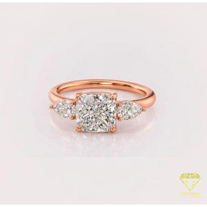 Bague en argent sterling 925 avec diamant moissanite taille coussin et pierres latérales en forme de poire, finition or rose, bijoux de mariée pour les détaillants - Product Image 5