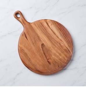 Planche à découper ronde en bois d'olivier naturel avec poignée en forme de palette et trou de suspension - Product Image 1