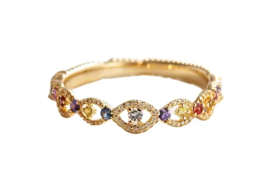 Gelang emas minimalis batu multi alami, cincin Kombo aquamarine tren bentuk bulat