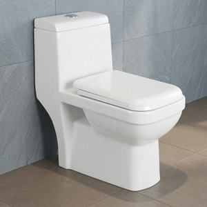 Ensemble WC monobloc moderne en céramique à chasse d'eau double siphonique, avec siphon en P et siphon en S, pour salle de bain - Product Image 4