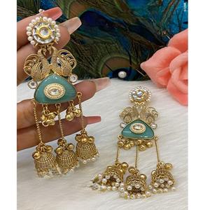 Pendientes Largos con Diseño de Pavo Real, Chapados en Oro de Primera Calidad, Estilo Tradicional para Mujeres y Niñas, Colección para Bodas y Fiestas - Product Image 1