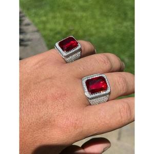 Iced Ruby Signet <b>Ring</b> Moissanite Gold Plated Hip Hop <b>Ring</b> <b>Men</b> <b>Pinky</b> <b>Ring</b> Bling Jewelry Luxury Design Anniversary - Product Image 1