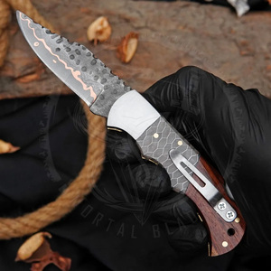 Cuchillo Plegable de Acero Damasco y Cobre de Alta Calidad, Mango de Madera Epoxi, Cuchillo Táctico EDC con Clip de Bolsillo para Caza - Product Image 5