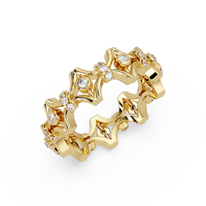 Anillo de banda abierto de oro puro de 14K con forma de trébol, con diamante cultivado en laboratorio de corte redondo, anillos de boda para mujer, joyería fina. - Product Image 2