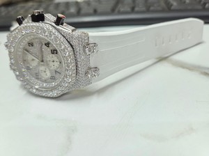 Maa Uma Creation Luxury Men's Miyota Chronograph <b>Watch</b> <b>Diamond</b> Encrustation White Silicone Strap Stainless Steel Case Analog - Product Image 3