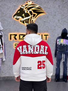 Sudadera con capucha extragrande con cremallera para hombre Rexfit, estampado de letras rojas y blancas, estilo urbano, de algodón, con pedrería - Product Image 2
