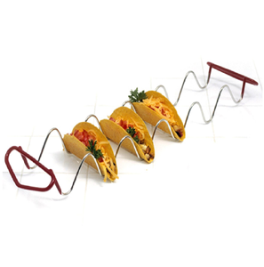 Soporte para Tacos de Acero Inoxidable, Plateado, con Diseño Simple y Asas Rojas, Ideal para Servir en Mesas y Hoteles - Product Image 4