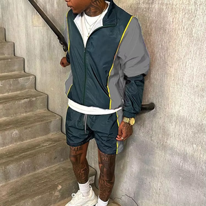 Custom 2-Piece Pleated Nylon Breathable Waterproof Suit UV Light Reflective <b>Windbreaker</b> Tracksuit Zip up Jacket and Short Set - Product Image 3