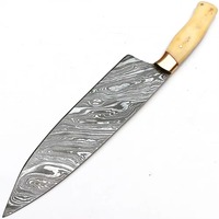 Pisau Koki Baja Karbon Buatan Tangan dengan Gagang Kayu Pukka dan Sarung Kulit Berkualitas Tinggi Pisau Koki Damascus Seni Keterampilan Koki