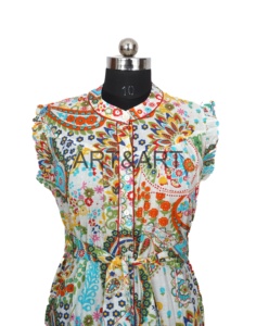 Vestido largo sin mangas de algodón puro indio, ecológico, lavable, estilo bohemio hippie, con estampado floral digital. - Product Image 1