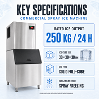 Machine à glaçons carrés 250 kg, refroidie par air ou eau, 30 mm, glace solide parfaite pour bars, hôtels, restaurants et cafés
