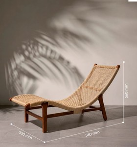 Chaise longue moderne en rotin avec pieds en teck, dossier inclinable, design mid-century, meubles de salon - Product Image 6