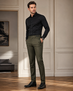 Pantalon habillé décontracté pour homme Active Squad, coupe droite, en molleton 100 % coton, poids moyen, boutonné, infroissable, avec ceinture, devant plat - Product Image 3