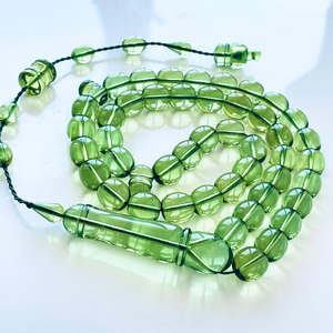 Chapelet de prière islamique écologique fait main, en résine jaune ambre avec pompon en métal argenté, personnalisable, pratique pour la poche - Product Image 6