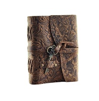 Diario de Cuero con Tapa Dura Vintage New Era NEE-FLOWERPRINT, Hermoso Diseño en Relieve de Flores de Jardín, Hecho a Mano, 100 Hojas