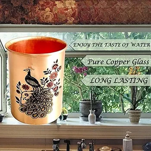 Gobelet décoratif en cuivre avec motif floral de paon, tasse à eau traditionnelle pour la maison, les repas, les cadeaux et les occasions festives - Product Image 5