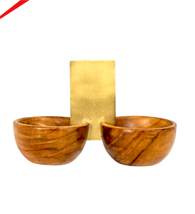 Bol double en bois de haute qualité avec centre en métal doré, bol de luxe pour chips et sauce, pour table - Product Image 1