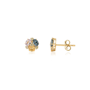 Best Selling Products Latest Design Rainbow Colorful Multi Sapphire & <b>Diamond</b> 14K Yellow Gold Gemstone Stud Earrings For Women - Product Image 3