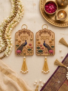 Juego de Adornos de Pared de MDF con Diseño de Pavo Real Tradicional Hecho a Mano, Elegantes Adornos Colgantes para Puerta de Boda India Festiva, Decoración para el Hogar Diwali Pooja - Product Image 4