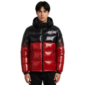 Custom Brown Cream Star Graphic 100% Polyester Puffer <b>Jackets</b> Contrast Panel Hooded Design <b>Mens</b> Streetwear <b>Jacket</b> - Product Image 6