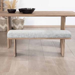 Vandana Royal Line and comfortable 120cm <b>bench</b> in mango wood with <b>padded</b> seat in heather grey fabric Maestro - Product Image 4