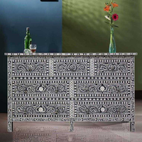 Table console Art Déco en os incrusté avec 5 tiroirs de rangement pour salon, parfaite pour les entreprises, table en nacre