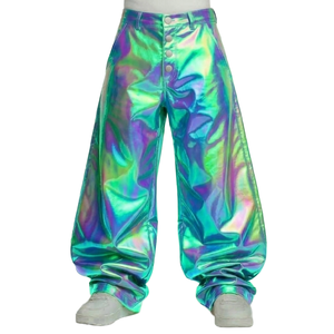 Pantalones de cuero casuales ligeros y ajustados de PU negro plisado estilo High Street europeo-americano para hombre, a la moda - Product Image 4