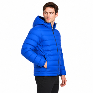 Chaqueta Acolchada Azul Premium para Hombre 2026, Personalizada, al por Mayor, con Cierre de Cremallera, Resistente al Viento, para Invierno, Informal, Corte Ajustado, con Capucha - Product Image 3