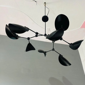 Modern <b>Black</b> Metal Ceiling Pendant <b>Light</b> with Adjustable Leaf Shaped Shades Spiral Design Lighting Fixture - Product Image 3