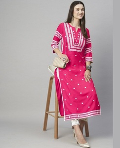 Indian Ethanic Wear Cotton Material <b>Kurtis</b> with Beautiful Embroidery Work V Neck Fancy Casual and Daily Wear A Line <b>Kurtis</b> - Product Image 1