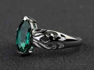 Anillo de Esmeralda con Corte Marquesa, Anillo de Compromiso Solitario de Plata Esterlina, Joyería Fina para Mujer, Piedra de Nacimiento de Mayo - Product Image 2