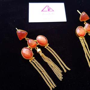 Fashion Drop Earrings Brick Color Semi-Precious Stone Embellished Long Statement Earrings - Product Image 1