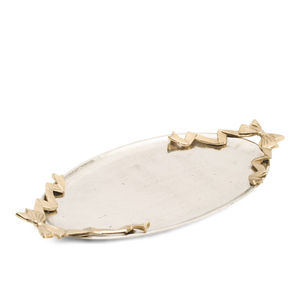 Plateau de service en métal poli avec poignées en forme de nœud, usage résidentiel décoratif - Product Image 1